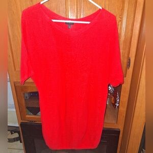 Talbots Bright Red Ribbed Tunic Mini Dress In A Size Medium. Minimalist, Sexy